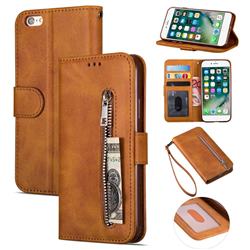 Retro Calfskin Zipper Leather Wallet Case Cover for iPhone 6s Plus / 6 Plus 6P(5.5 inch) - Brown
