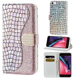 Glitter Diamond Buckle Laser Stitching Leather Wallet Phone Case for iPhone 6s Plus / 6 Plus 6P(5.5 inch) - Pink