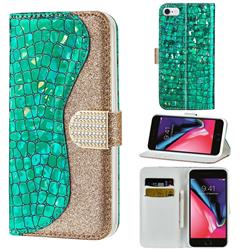 Glitter Diamond Buckle Laser Stitching Leather Wallet Phone Case for iPhone 6s Plus / 6 Plus 6P(5.5 inch) - Green