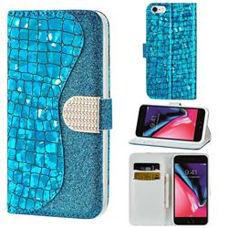 Glitter Diamond Buckle Laser Stitching Leather Wallet Phone Case for iPhone 6s Plus / 6 Plus 6P(5.5 inch) - Blue