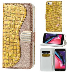 Glitter Diamond Buckle Laser Stitching Leather Wallet Phone Case for iPhone 6s Plus / 6 Plus 6P(5.5 inch) - Gold