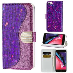 Glitter Diamond Buckle Laser Stitching Leather Wallet Phone Case for iPhone 6s Plus / 6 Plus 6P(5.5 inch) - Purple