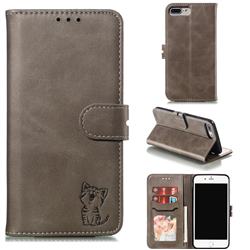 Embossing Happy Cat Leather Wallet Case for iPhone 6s Plus / 6 Plus 6P(5.5 inch) - Gray