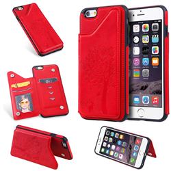 Luxury Tree and Cat Multifunction Magnetic Card Slots Stand Leather Phone Back Cover for iPhone 6s Plus / 6 Plus 6P(5.5 inch) - Red