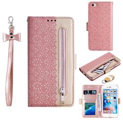 Luxury Lace Zipper Stitching Leather Phone Wallet Case for iPhone 6s Plus / 6 Plus 6P(5.5 inch) - Pink