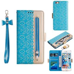 Luxury Lace Zipper Stitching Leather Phone Wallet Case for iPhone 6s Plus / 6 Plus 6P(5.5 inch) - Blue