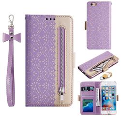 Luxury Lace Zipper Stitching Leather Phone Wallet Case for iPhone 6s Plus / 6 Plus 6P(5.5 inch) - Purple