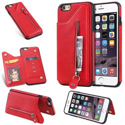 Retro Buckle Zipper Anti-fall Leather Phone Back Cover for iPhone 6s Plus / 6 Plus 6P(5.5 inch) - Red