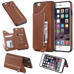 Retro Buckle Zipper Anti-fall Leather Phone Back Cover for iPhone 6s Plus / 6 Plus 6P(5.5 inch) - Brown
