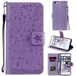Embossing Cherry Blossom Cat Leather Wallet Case for iPhone 6s Plus / 6 Plus 6P(5.5 inch) - Purple