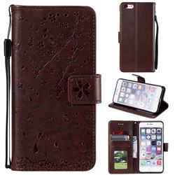 Embossing Cherry Blossom Cat Leather Wallet Case for iPhone 6s Plus / 6 Plus 6P(5.5 inch) - Brown