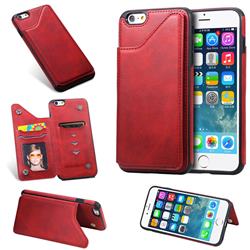 Luxury Multifunction Magnetic Card Slots Stand Calf Leather Phone Back Cover for iPhone 6s Plus / 6 Plus 6P(5.5 inch) - Red