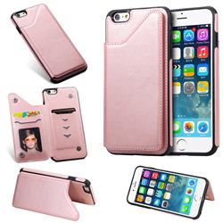 Luxury Multifunction Magnetic Card Slots Stand Calf Leather Phone Back Cover for iPhone 6s Plus / 6 Plus 6P(5.5 inch) - Rose Gold