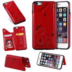 Luxury Bee and Cat Multifunction Magnetic Card Slots Stand Leather Back Cover for iPhone 6s Plus / 6 Plus 6P(5.5 inch) - Red