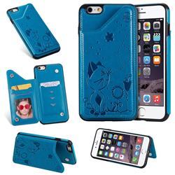 Luxury Bee and Cat Multifunction Magnetic Card Slots Stand Leather Back Cover for iPhone 6s Plus / 6 Plus 6P(5.5 inch) - Blue