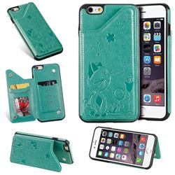 Luxury Bee and Cat Multifunction Magnetic Card Slots Stand Leather Back Cover for iPhone 6s Plus / 6 Plus 6P(5.5 inch) - Green