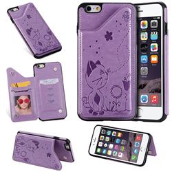 Luxury Bee and Cat Multifunction Magnetic Card Slots Stand Leather Back Cover for iPhone 6s Plus / 6 Plus 6P(5.5 inch) - Purple