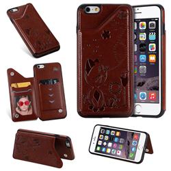 Luxury Bee and Cat Multifunction Magnetic Card Slots Stand Leather Back Cover for iPhone 6s Plus / 6 Plus 6P(5.5 inch) - Brown