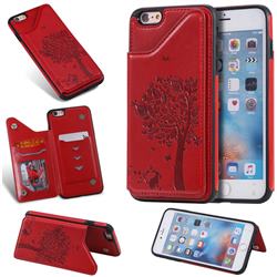 Luxury R61 Tree Cat Magnetic Stand Card Leather Phone Case for iPhone 6s Plus / 6 Plus 6P(5.5 inch) - Red