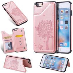 Luxury R61 Tree Cat Magnetic Stand Card Leather Phone Case for iPhone 6s Plus / 6 Plus 6P(5.5 inch) - Rose Gold