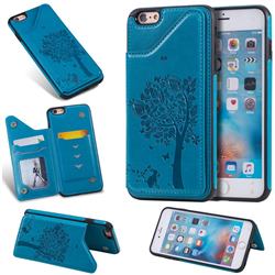 Luxury R61 Tree Cat Magnetic Stand Card Leather Phone Case for iPhone 6s Plus / 6 Plus 6P(5.5 inch) - Blue