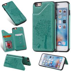 Luxury R61 Tree Cat Magnetic Stand Card Leather Phone Case for iPhone 6s Plus / 6 Plus 6P(5.5 inch) - Green