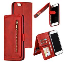 Multifunction 9 Cards Leather Zipper Wallet Phone Case for iPhone 6s Plus / 6 Plus 6P(5.5 inch) - Red
