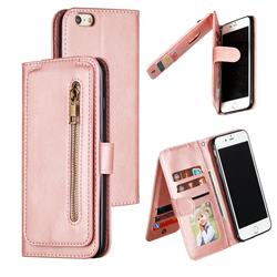 Multifunction 9 Cards Leather Zipper Wallet Phone Case for iPhone 6s Plus / 6 Plus 6P(5.5 inch) - Rose Gold