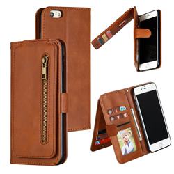 Multifunction 9 Cards Leather Zipper Wallet Phone Case for iPhone 6s Plus / 6 Plus 6P(5.5 inch) - Brown