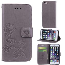 Embossing Rose Flower Leather Wallet Case for iPhone 6s Plus / 6 Plus 6P(5.5 inch) - Grey