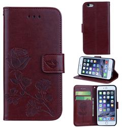 Embossing Rose Flower Leather Wallet Case for iPhone 6s Plus / 6 Plus 6P(5.5 inch) - Brown