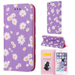 Ultra Slim Daisy Sparkle Glitter Powder Magnetic Leather Wallet Case for iPhone 6s Plus / 6 Plus 6P(5.5 inch) - Purple