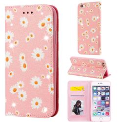 Ultra Slim Daisy Sparkle Glitter Powder Magnetic Leather Wallet Case for iPhone 6s Plus / 6 Plus 6P(5.5 inch) - Pink