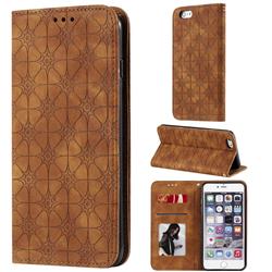 Intricate Embossing Four Leaf Clover Leather Wallet Case for iPhone 6s Plus / 6 Plus 6P(5.5 inch) - Yellowish Brown