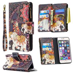 Totem Flower Elephant Binfen Color BF03 Retro Zipper Leather Wallet Phone Case for iPhone 6s Plus / 6 Plus 6P(5.5 inch)