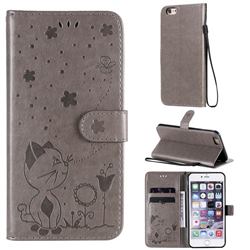 Embossing Bee and Cat Leather Wallet Case for iPhone 6s Plus / 6 Plus 6P(5.5 inch) - Gray