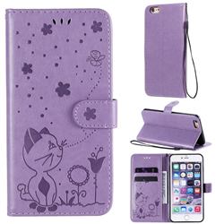 Embossing Bee and Cat Leather Wallet Case for iPhone 6s Plus / 6 Plus 6P(5.5 inch) - Purple