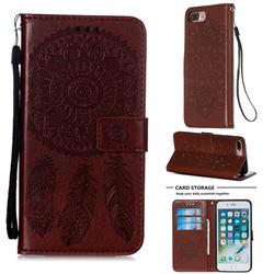 Embossing Dream Catcher Mandala Flower Leather Wallet Case for iPhone 6s Plus / 6 Plus 6P(5.5 inch) - Brown