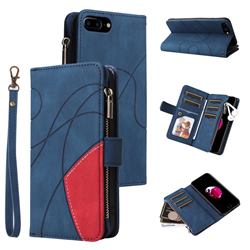 Luxury Two-color Stitching Multi-function Zipper Leather Wallet Case Cover for iPhone 6s Plus / 6 Plus 6P(5.5 inch) - Blue