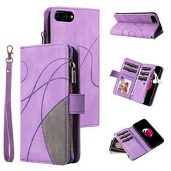 Luxury Two-color Stitching Multi-function Zipper Leather Wallet Case Cover for iPhone 6s Plus / 6 Plus 6P(5.5 inch) - Purple