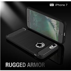 Luxury Carbon Fiber Brushed Wire Drawing Silicone TPU Back Cover for iPhone 8 / 7 8G 7G(4.7 inch) (Black)
