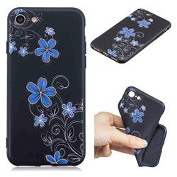 Little Blue Flowers 3D Embossed Relief Black TPU Cell Phone Back Cover for iPhone 8 / 7 (4.7 inch)