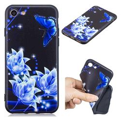 Blue Butterfly 3D Embossed Relief Black TPU Cell Phone Back Cover for iPhone 8 / 7 (4.7 inch)