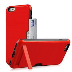 Brushed 2 in 1 TPU + PC Stand Card Slot Phone Case Cover for iPhone 8 / 7 (4.7 inch) - Red