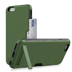 Brushed 2 in 1 TPU + PC Stand Card Slot Phone Case Cover for iPhone 8 / 7 (4.7 inch) - Army Green