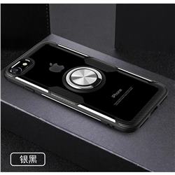 Acrylic Glass Carbon Invisible Ring Holder Phone Cover for iPhone 8 / 7 (4.7 inch) - Silver Black