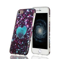 Glitter Green Heart Marble Clear Bumper Glossy Rubber Silicone Phone Case for iPhone 8 / 7 (4.7 inch)