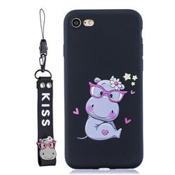 Black Flower Hippo Soft Kiss Candy Hand Strap Silicone Case for iPhone 8 / 7 (4.7 inch)