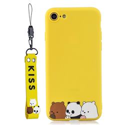 Yellow Bear Family Soft Kiss Candy Hand Strap Silicone Case for iPhone 8 / 7 (4.7 inch)