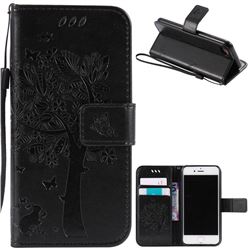 Embossing Butterfly Tree Leather Wallet Case for iPhone 8 / 7 8G 7G (4.7 inch) - Black